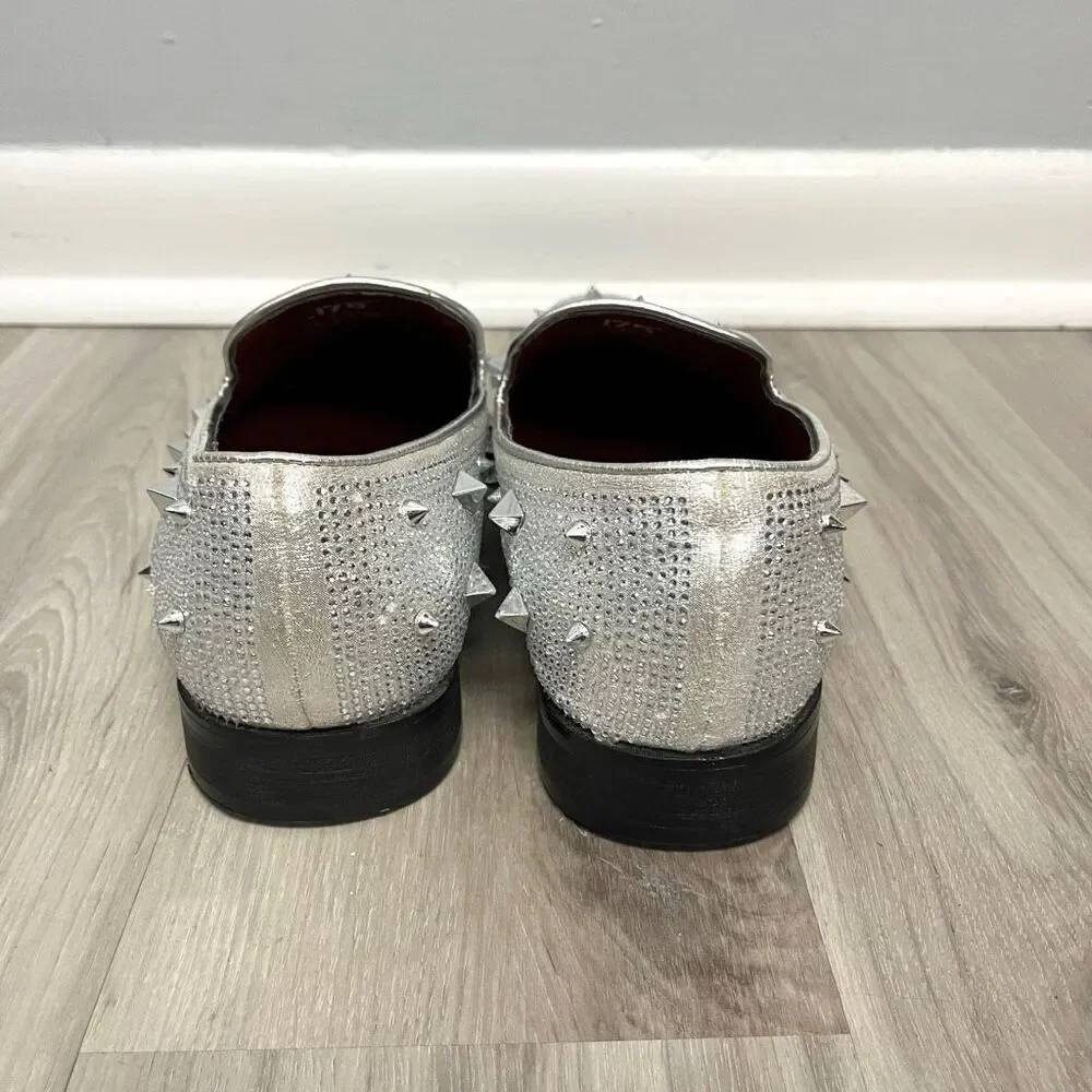 J75 by Jump Loafers Men's 8.5 Fabio Sparkly Silver Studded‎ Slip On Dress